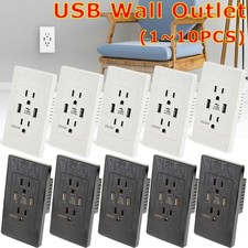 Dual Wall Outlet with USB Ports Charger AC Power Receptacle Plate Panel 15A 120V