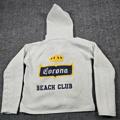 VTG Corona Beach Club Hoodie Mens 38 Gray Terry Baja Surf Poncho Drug Rug