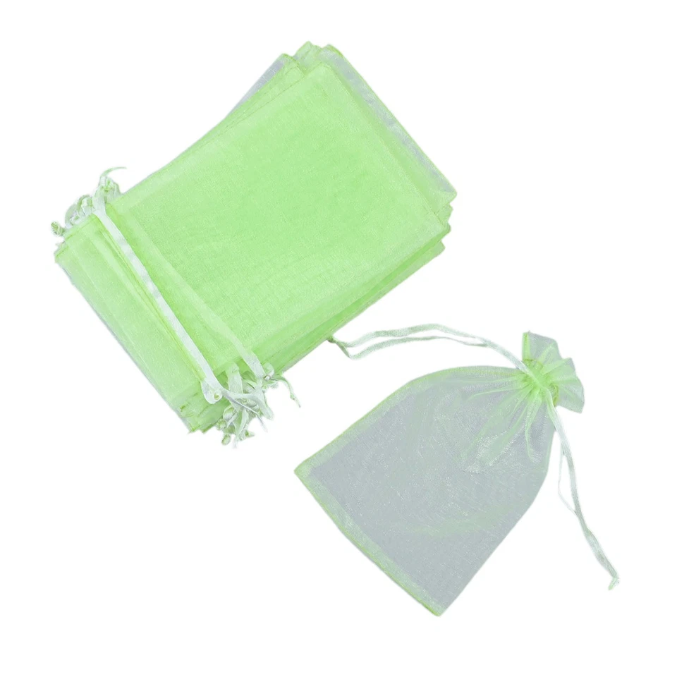 Green Organza Fruit Protection Drawstring Bags Pack of 100 Size 4x6 In - Image 3 of 4