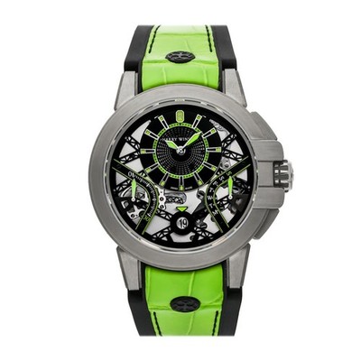 Harry Winston Ocean Zalium Auto 42mm Black Neon Green Strap Watch OCEABI42ZZ005