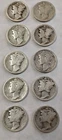 Mercury Dimes Lot Of 10 90% Silver 1 Face 1920 - 1929 Various Dates & Mints #31