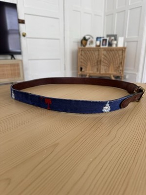 Smathers & Branson Needlepoint Leather Belt Citadel Bulldog Red SC Logo 44