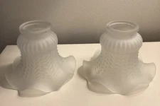 Set of 2 Frosted Glass Pendant Light Shades Ruffled Edge 3.75” High