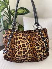 Y2K Kathy Van Zeeland Leopard Cheetah Print Women  s Tote Shoulder Bag Purse READ