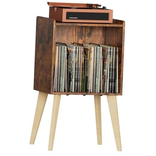 Minimalist Brown Vinyl Record Stand Holds 160 LPs-image