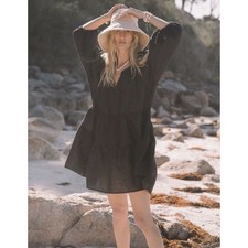 NWT Araminta James Black Long Sleeve Gili Islands Linen Dress XS