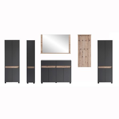 Flur Set in anthrazit mit Wildeiche Nb. Garderobe Schuhschrank Schrank Spiegel