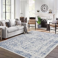 Vintage Washable Living Room Rug 5x7 Area Rugs Blue Distressed Rugs for Bedro...