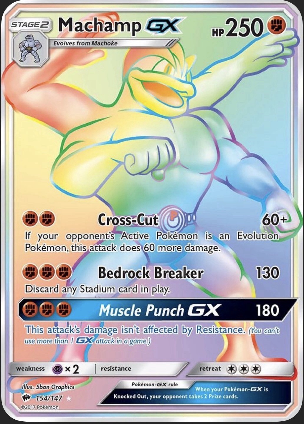 Machamp GX 154/147 SM Burning Shadows Rainbow Rare Full Art Holo English 2017