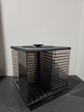 Vintage Black Spinning CD Tower Rack 56 Disc Smoked Plastic Rotating Cube Holder