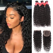 10A Water Wave Bundles with Closure 16 18 20 14 Wet and Wavy Brazilian Virgin