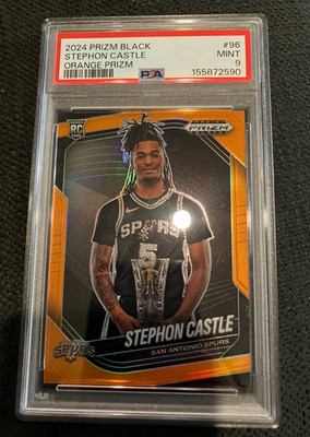 STEPHON CASTLE 2024-25 PANINI PRIZM BLACK ROOKIE ORANGE SP /49 #96 SPURS PSA 9