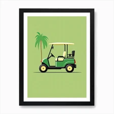 Golf Cart With Palm Tree Art Print Framed Wall Art Poster Canvas Print Picture