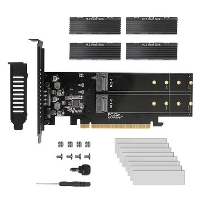 PCIe to M2 Adapter Card, PCIE X16 4-Port M2 NVME M Key SSD Add-on Card PCI-7031