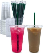 24/16/12 oz Clear Plastic Cups with Lids and Straws,25 Pcs Disposable Party Cups