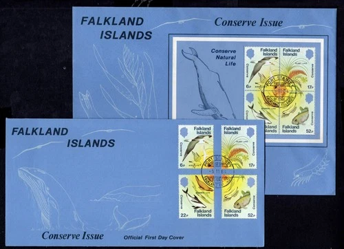 Falkland Islands - 1984 Conserve Issue Set + MS on 2 x First Day Cover