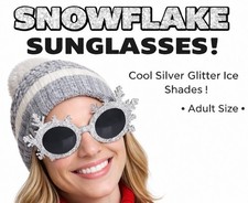 SNOWFLAKE SILVER GLITTER SUNGLASSES Eye Glasses Funny Joke Ski Gag Gift Adult