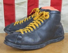 Vintage 1930s Athco Black Leather Basketball Sneakers Gym Athletic Shoes Size 9