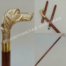 Designer Solid Dog Brass Head Handle Victorian Wooden Stick Walking Shaft Cane