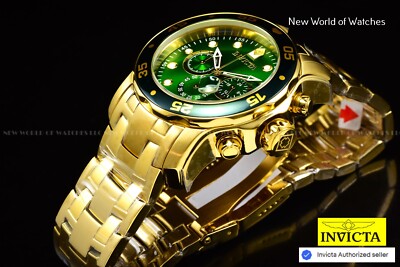 【新品未使用】Invicta クロノグラフ 時計 ゴールド/グリーン　箱付き Invicta Men's PRO DIVER Scuba Chronograph Green Dial 18K Gold