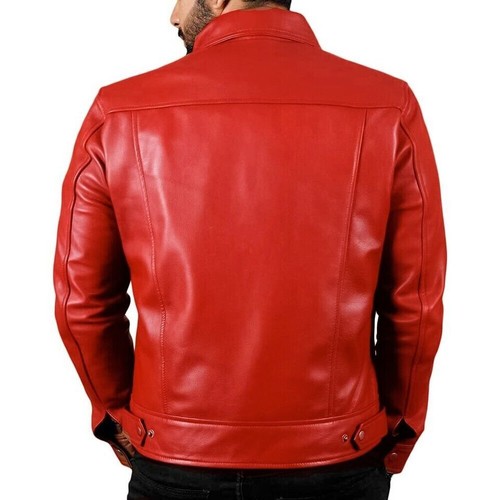 RED Leather Jacket For Men's Pure Real Lambskin Motorcycle Coat Men Jacket - Picture 2 of 7