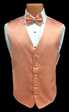 Men's Peach Orange Tuxedo Vest Tie Choice Satin Fullback Prom Groom Wedding