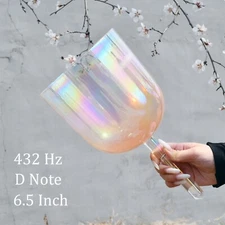 Clear Crystal Singing Bowl Handle 432Hz D Note Orange Cosmic Light 6.5 inch Case