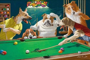 Fun Gifts Home Wall Decor Dogs Playing Pool billiards Painting Printed