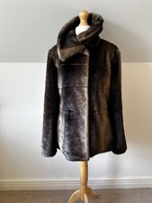 Designer Ellen Tracy Faux Mink Brown Coat Size L Glamorous & Warm Excellent Cnd