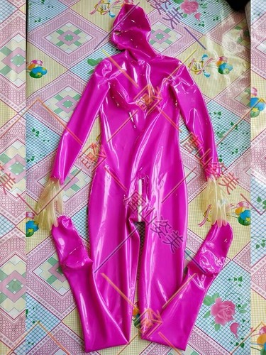 634 PINK LATEX CATSUIT ATTHACHED TRANSPARENT GLOVES OPEN EYES NOSE MOUTH  8414759809142 | eBay
