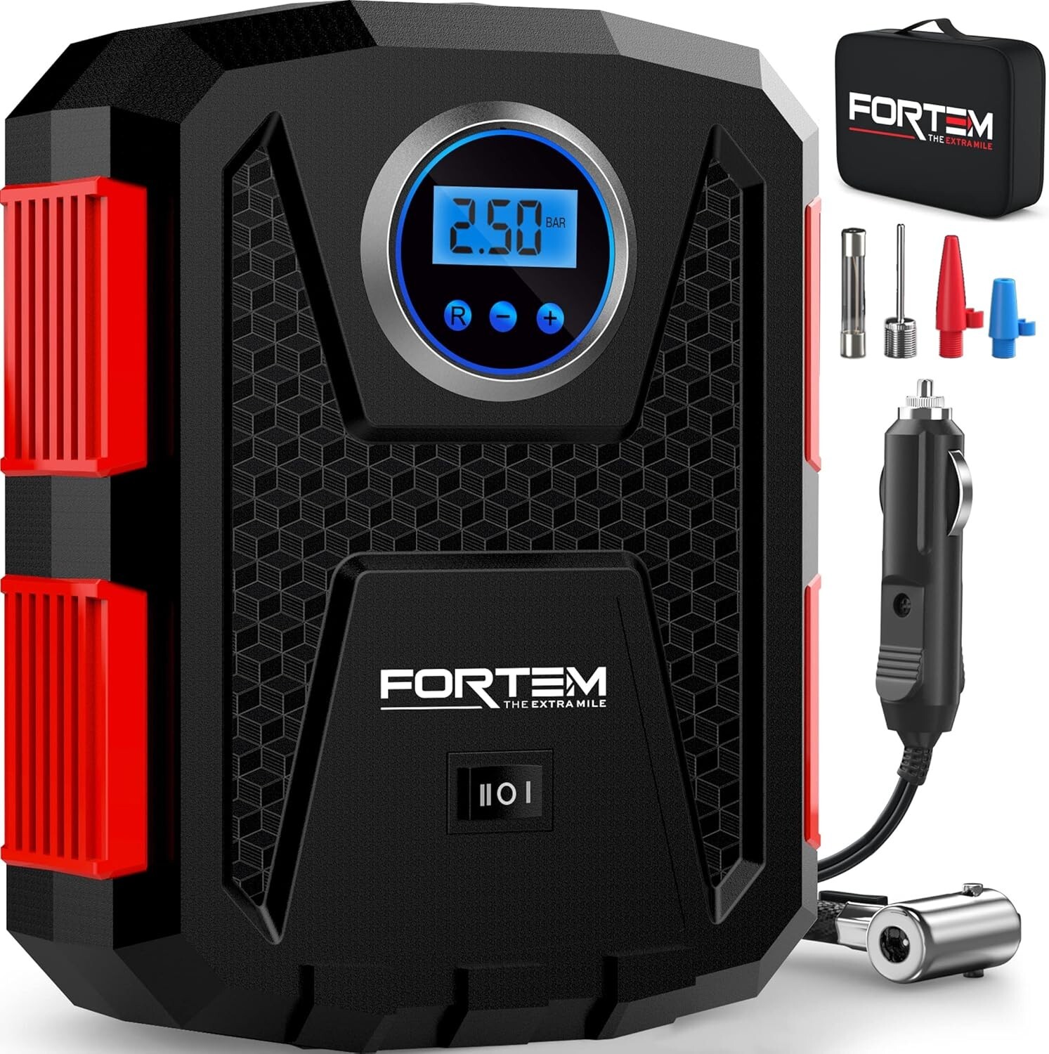 FORTEM 150 PSI Portable Air Compressor - 12V Electric Bike Pump for Cars & Tires