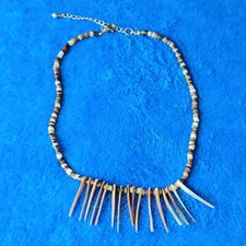 Spike Fringe Shell Chip Smooth Natural Beach Boho Statement 16" Choker Necklace