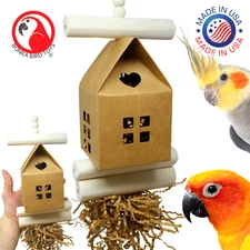 Bonka Bird Toys 2610 Sola Log Cabin Natural Chew Forage Parrot Cage Toy Conure