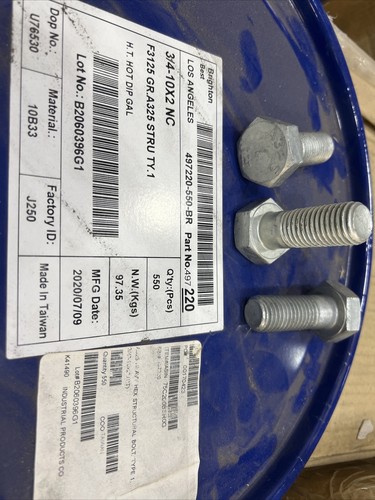 100 Count – 3/4-10 X 2" A325 Type 1 Structural Bolts (Heavy Hex, Plain)