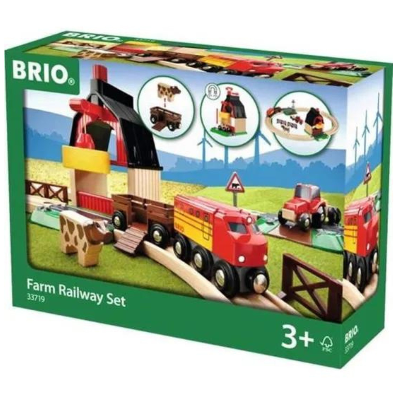 Circuit de train en bois de la ferme avec ses jouets animaux
