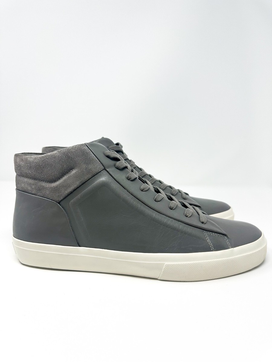 ★Vince (Men)★Fynn★Smoke Grey Vince Men's Fynn Leather High-Top Sneakers Grey 8.5 US / 42