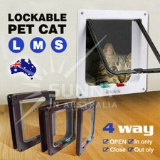 Large 4-Way Safe Lockable Cat Door Pet Dog Brushy Flap Scalable Screen Locking