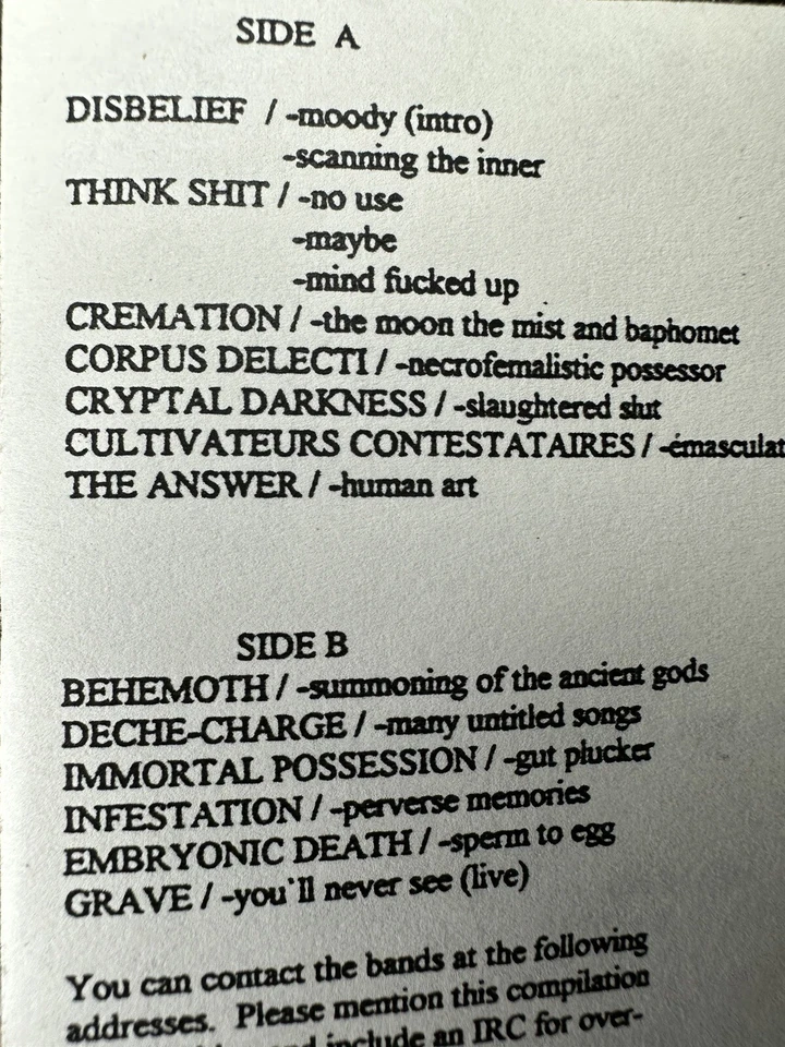 1995 DARK UNREALITY 1 DEMO BLACK DEATH GRIND DOOM METAL CASSETTE BEHEMOTH + Foto 2 de 4