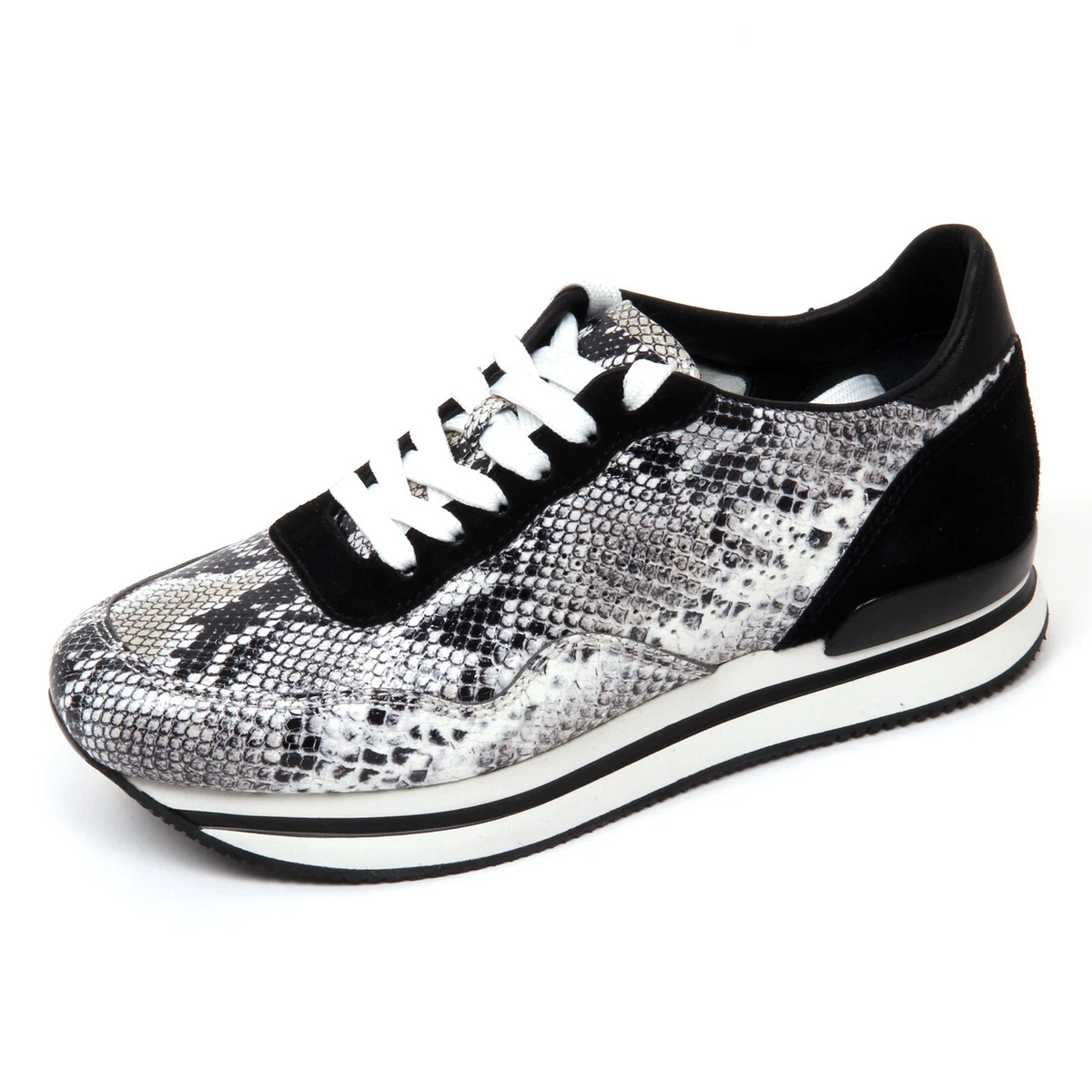 D0282 sneaker donna HOGAN H222 scarpa H forata nero ghiaccio shoe woman