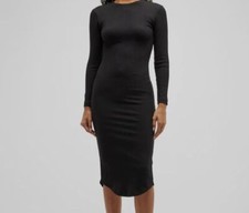 $162 Terez Women's Black Long-Sleeve Rib Midi Dress Size S