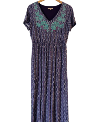 anthro blue dress Women's White Printed Dress- THML Midi Dress- Women's Anthro Midi Dress Extra Large