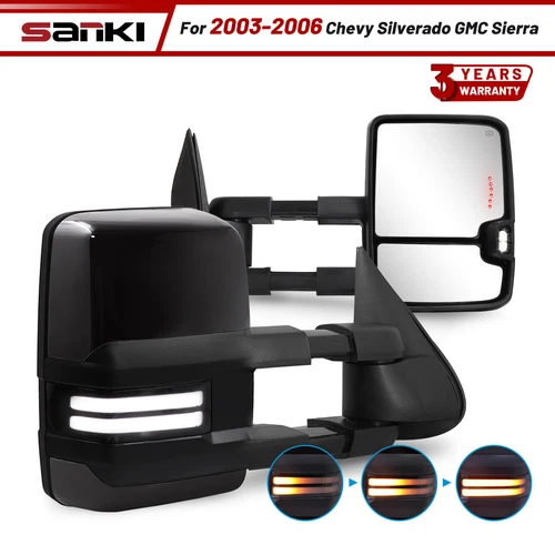 Black Painted Tow Mirrors Switchback Turn Signal For 03-07 Silverado GMC Sierra