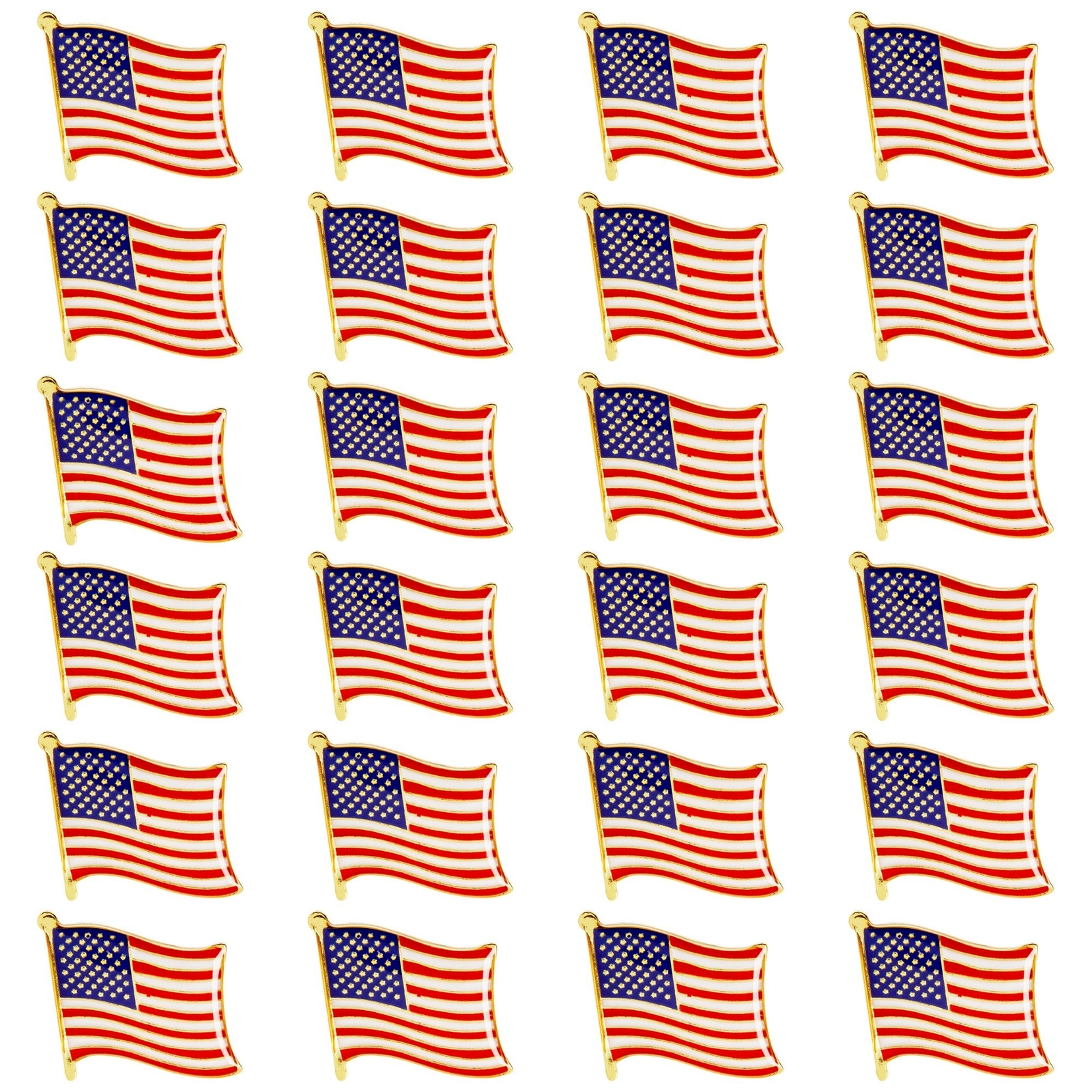 24-Pack American Flag Waving Lapel Pins, Patriotic US Flag Pins for National Day