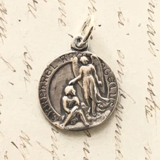 Archangel Raphael Medal-Patron doctors, nurses-Sterling Silver Antique Replica