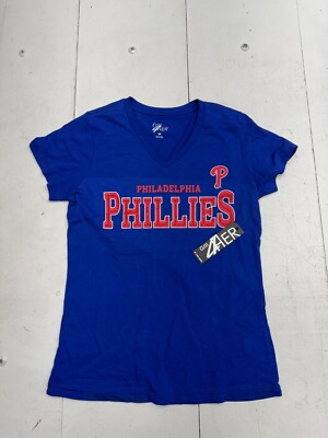 G III 4 Her Blue Philadelphia Phillies Print Short Sleeve T Shirt Womens Size M