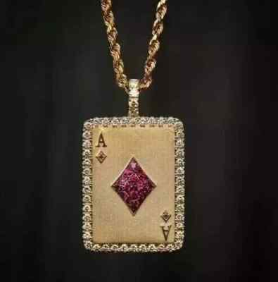 2Ct Round Cut Real Moissanite Poker Card Charm Pendant 14K Yellow Gold Plated