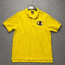 Champion Polo Shirt Mens XL Yellow Purple Pique C Logo Pullover Casual Athletic