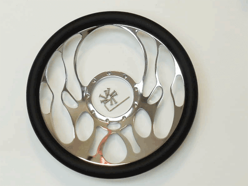 Chrome Aluminum Steering Wheel 14" Flaming Ididit Billet Grant Spec Flamed - Picture 2 of 3