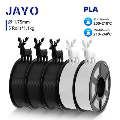 JAYO 5,5KG 3D Printer Filament PLA 3Schwarz 2Weiß 1,1KG/SET 1,75mm Mit Spule