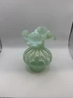 Fenton Green Art Glass Coin Dot or Coin Spot Vase Approx 6 1/4”